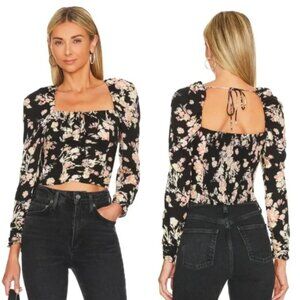 FREE PEOPLE Hilary Dark Floral Printed Square Neckline Top Size M